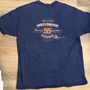 Vintage 90s Harley Davidson Sturgis 95 1903 1998 Anniversary T Shirt XXL Navy